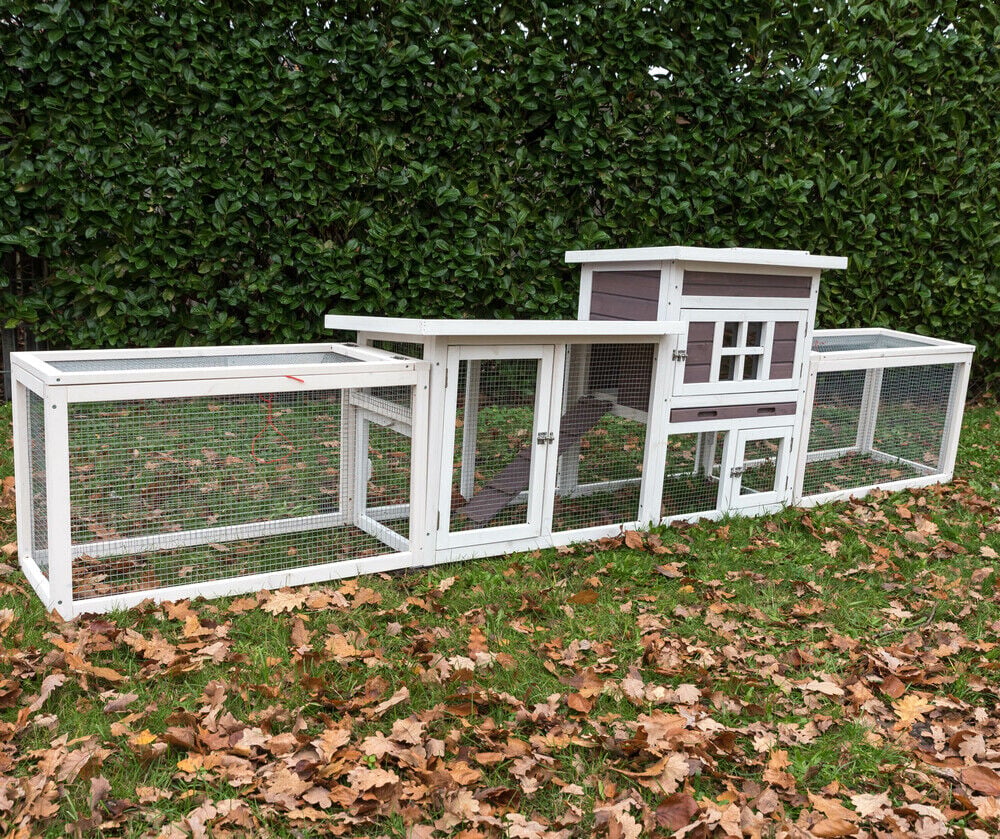 Konijnenhok Manor met 2 rennen - Whitewash/grijs - 1x317x1 cm