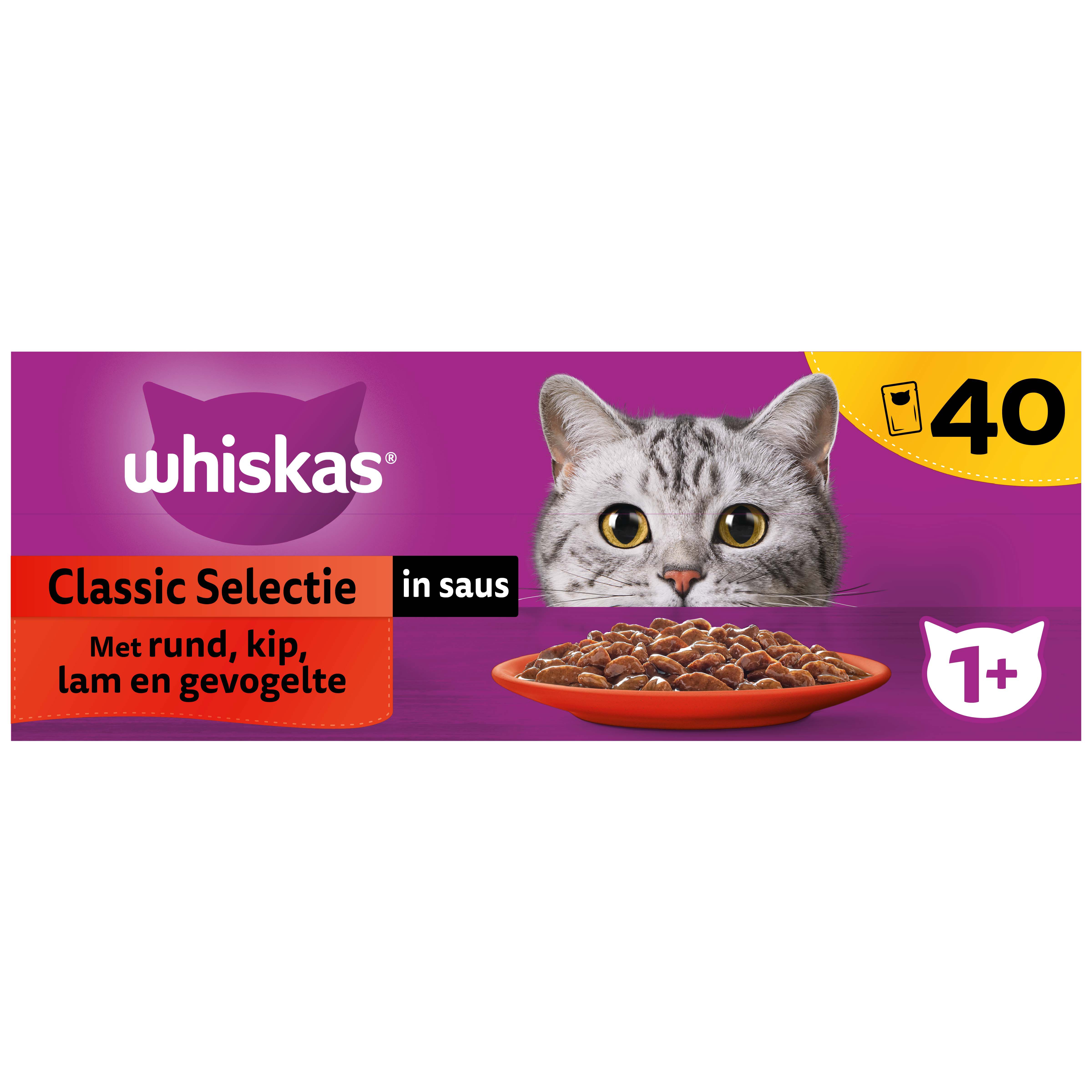 Whiskas  1+ Classic Selectie - Kattenvoer - 40x85 gram - 3400 Gram - saus