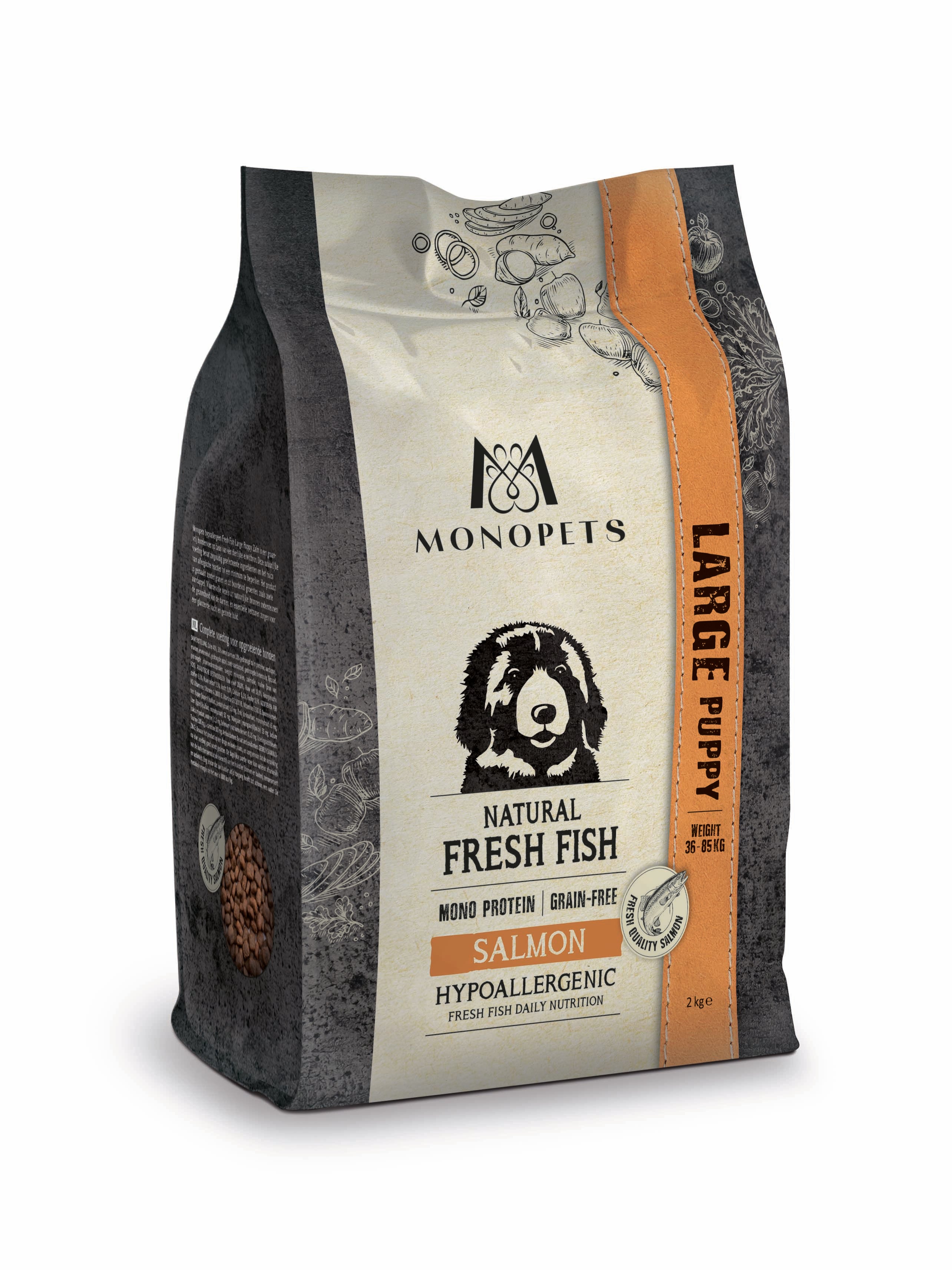 Monopets Large Puppy Hypoallergeen Monoprotein - Hondenvoer - 12.5 Kilogram - zalm Monopets Large Puppy Hypoallergeen Monoprotein - Hondenvoer - 12.5 Kilogram - zalm