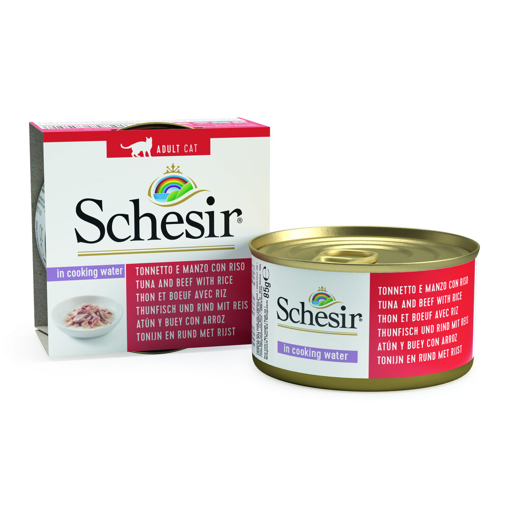 Schesir - Kattenvoer in water gekookt - 85 Gram - rund, tonijn Schesir - Kattenvoer in water gekookt - 85 Gram - rund, tonijn