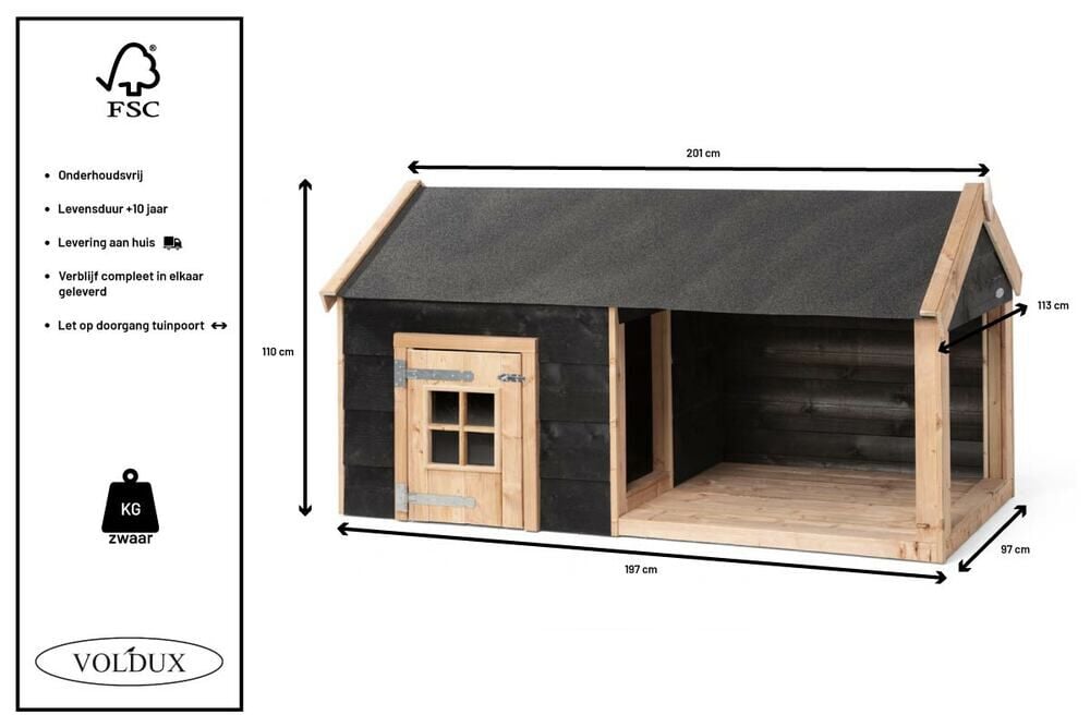 Voldux Sven - Hondenhok - Naturel / zwart - 110x113x201 cm