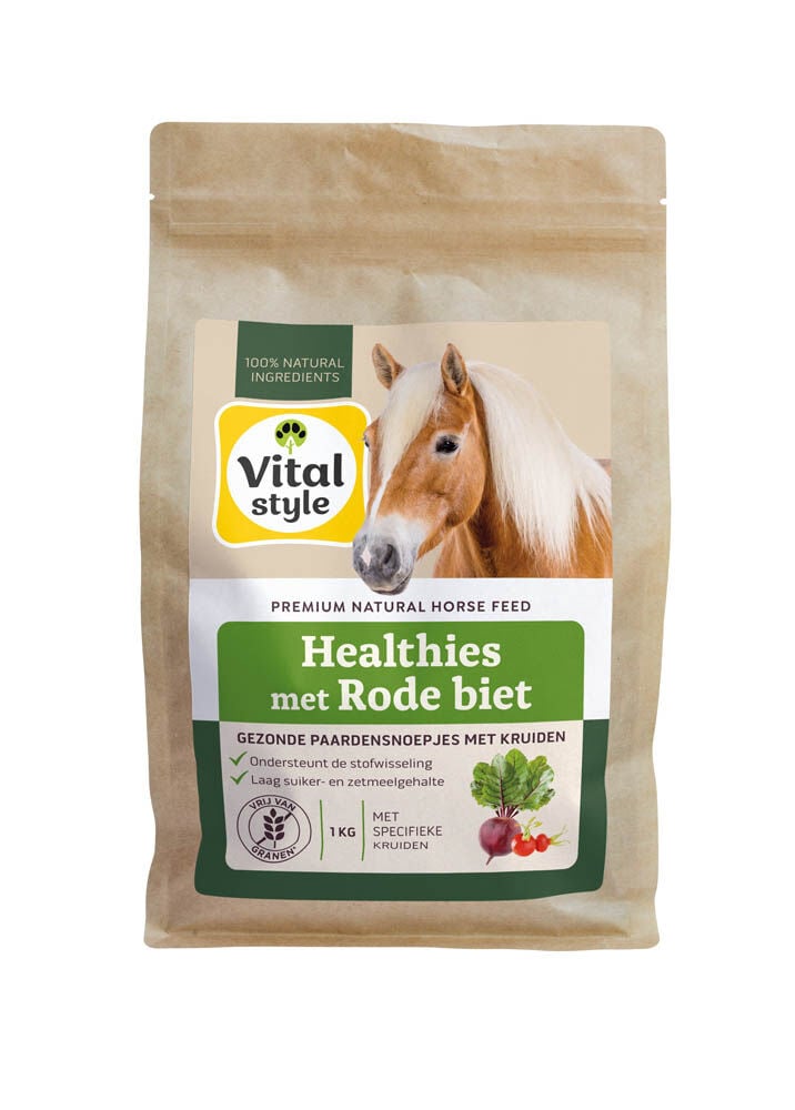 Vitalstyle Healthies - Paardensnoepjes - 1 Kilogram - Rode Biet Vitalstyle Healthies - Paardensnoepjes - 1 Kilogram - Rode Biet