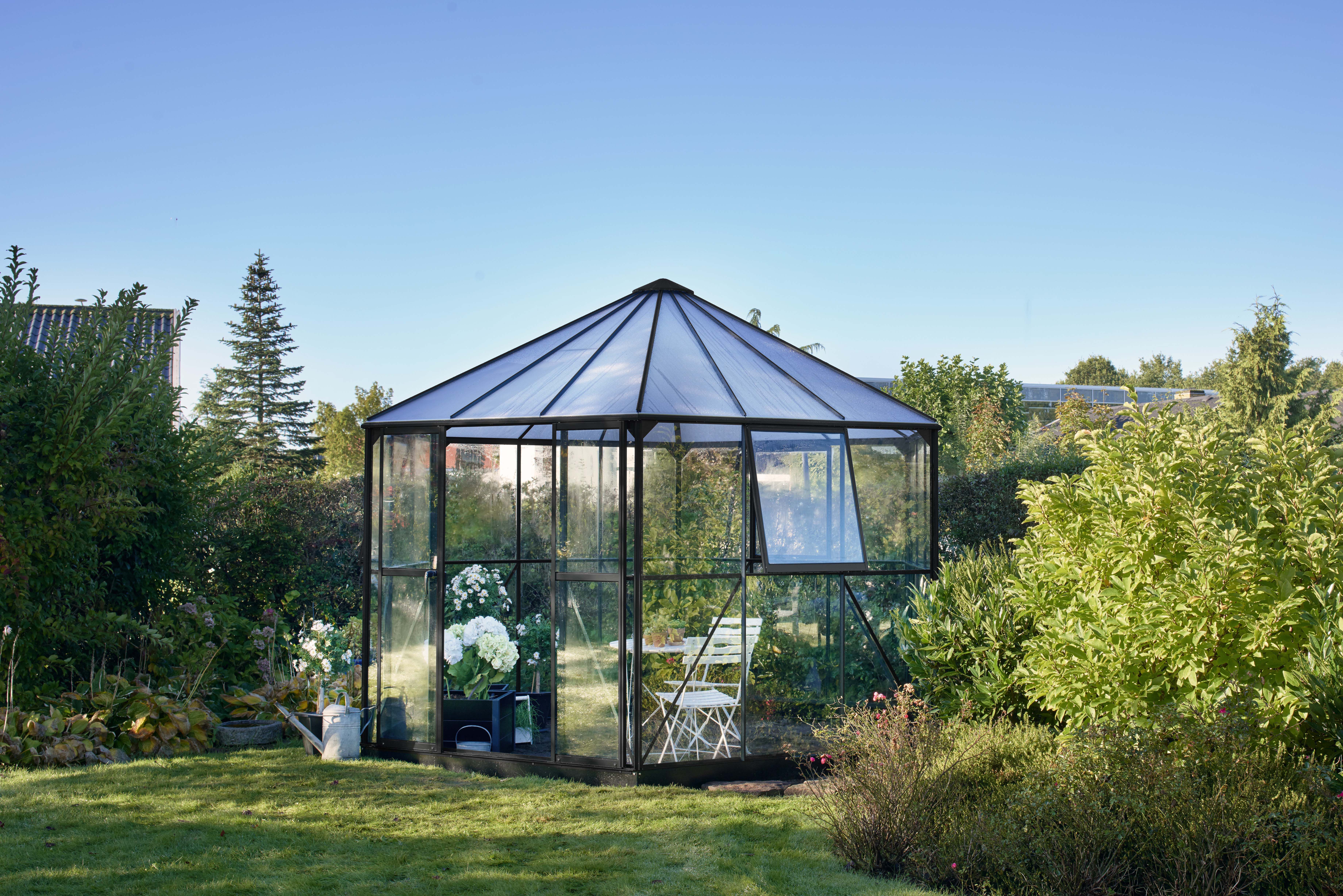 Halls Prieel Atrium - Tuinkas - zwart - 287x375x375 cm - Veiligheidsglas & polycarbonaat