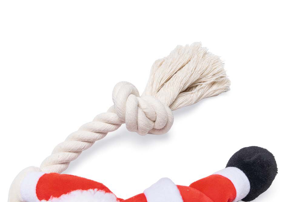 Beeztees Kerstman met Touw - Knuffel - Hondenspeelgoed - Rood - 9x18x1 cm