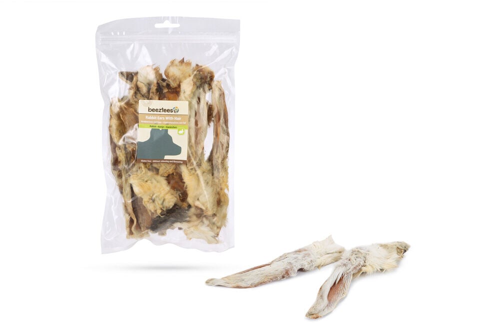 Beeztees Konijnenoren met haar- Hondensnack - 200 Gram