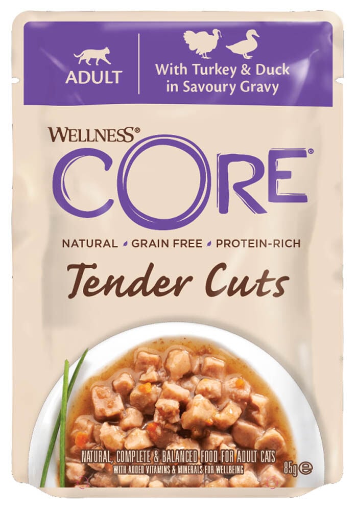 Wellness Core Tender Cuts - Kattenvoer - 85 Gram - eend, kip Wellness Core Tender Cuts - Kattenvoer - 85 Gram - eend, kip
