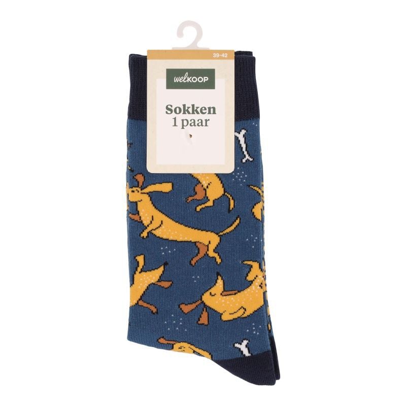 Welkoop Fun Teckel - Sokken - Blauw - 43-46 Welkoop Fun Teckel - Sokken - Blauw - 43-46