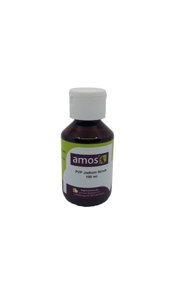 Amos PVP Zeep-scrub - Jodium - 0.1 Liter Amos PVP Zeep-scrub - Jodium - 0.1 Liter