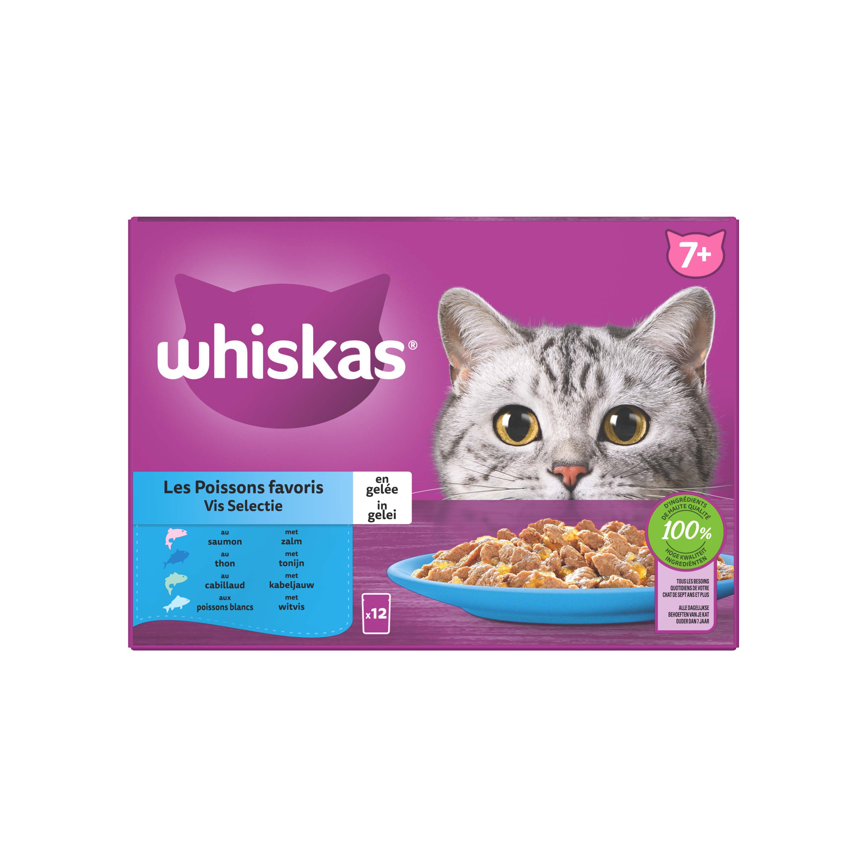Whiskas  7+ Vis Selectie in gelei - Kattenvoer - 12x85 gram - 1020 Gram - gelei