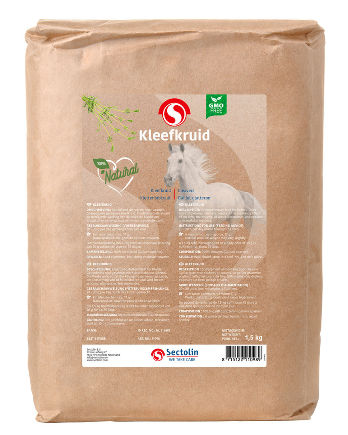 Sectolin Kleefkruid - Navulverpakking - Bloedzuiveringsupplement Paard - 1.5 Kilogram - Zak Sectolin Kleefkruid - Navulverpakking - Bloedzuiveringsupplement Paard - 1.5 Kilogram - Zak