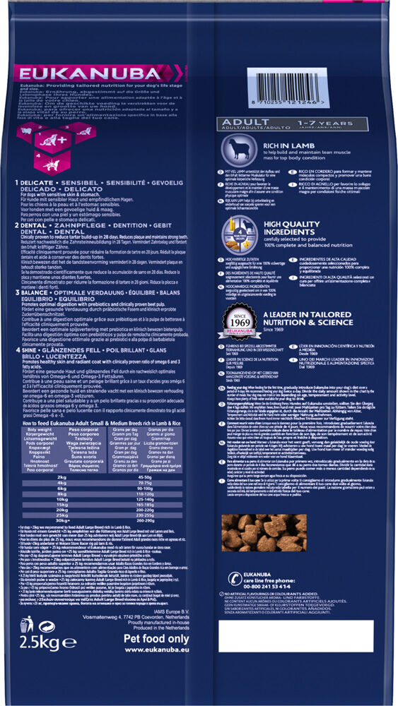 Eukanuba Adult Small & medium breed - Hondenvoer - 2.5 Kilogram - gevogelte, lam, rijst