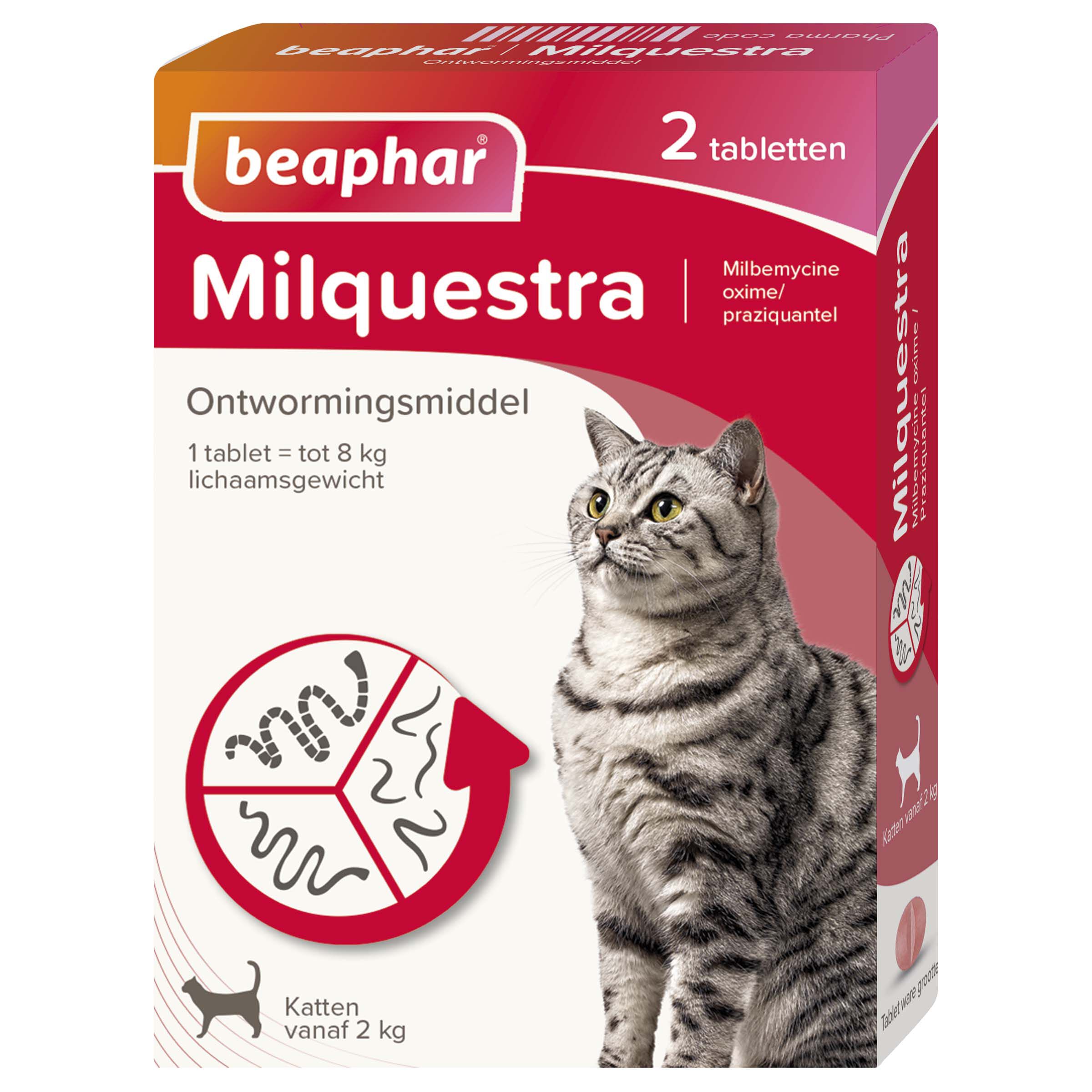 Beaphar Milquestra Tabletten - Ontwormen Kat - 2 Stuks - M Beaphar Milquestra Tabletten - Ontwormen Kat - 2 Stuks - M
