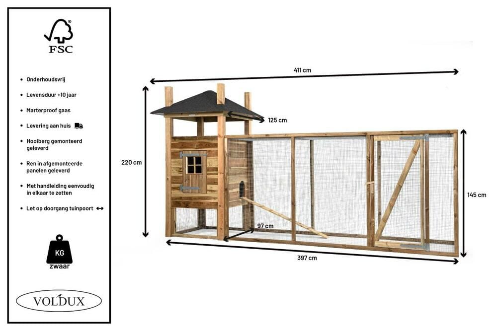 Voldux Hooiberg Fem XL - Kippenhok met ren - Naturel - Links