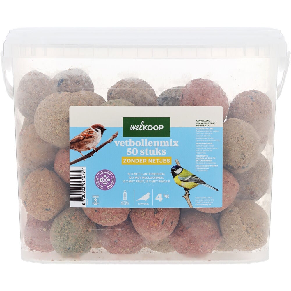 Welkoop - Vetbollenmix zonder netje - in emmer - Tuinvogelvoer