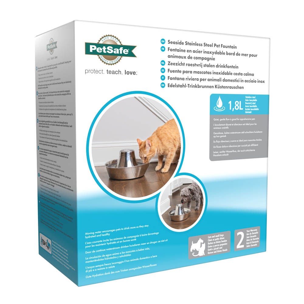 Petsafe Seaside - Drinkfontein RVS - 0.8 l - Zilver - 13.8x28.2x27.5 cm