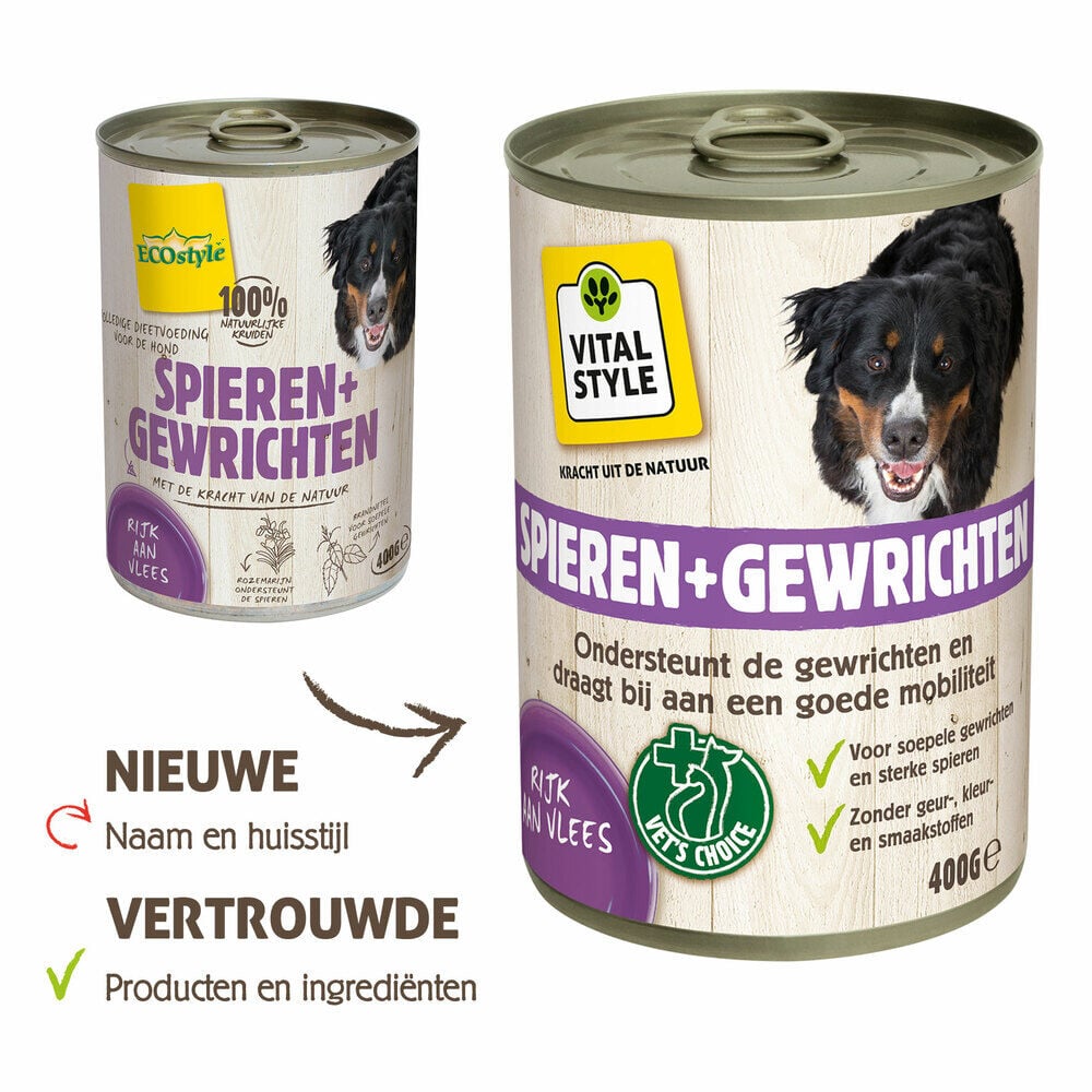Vitalstyle Spieren + Gewrichten - Hondenvoer - 400 Gram - vis, kalkoen