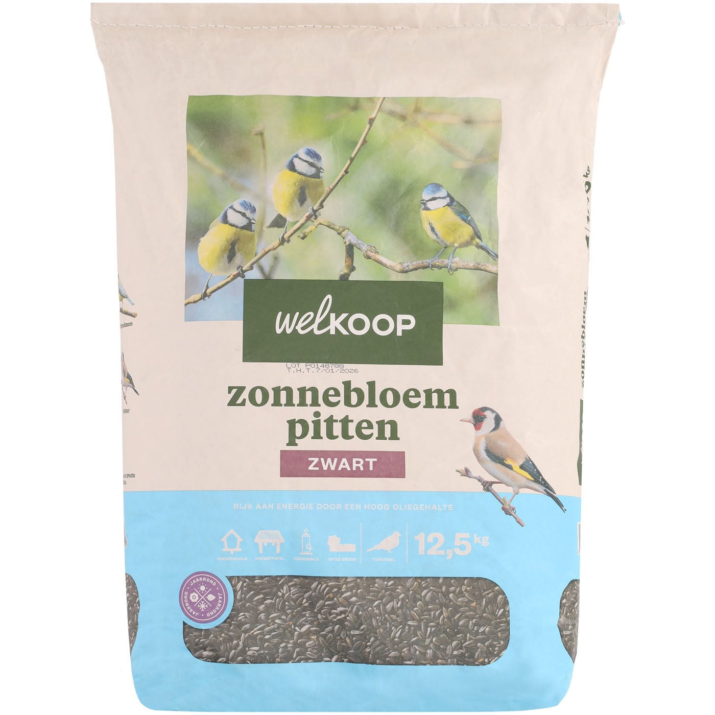 Welkoop - Zwarte Zonnebloempitten - Tuinvogelvoer - 12.5 Kilogram
