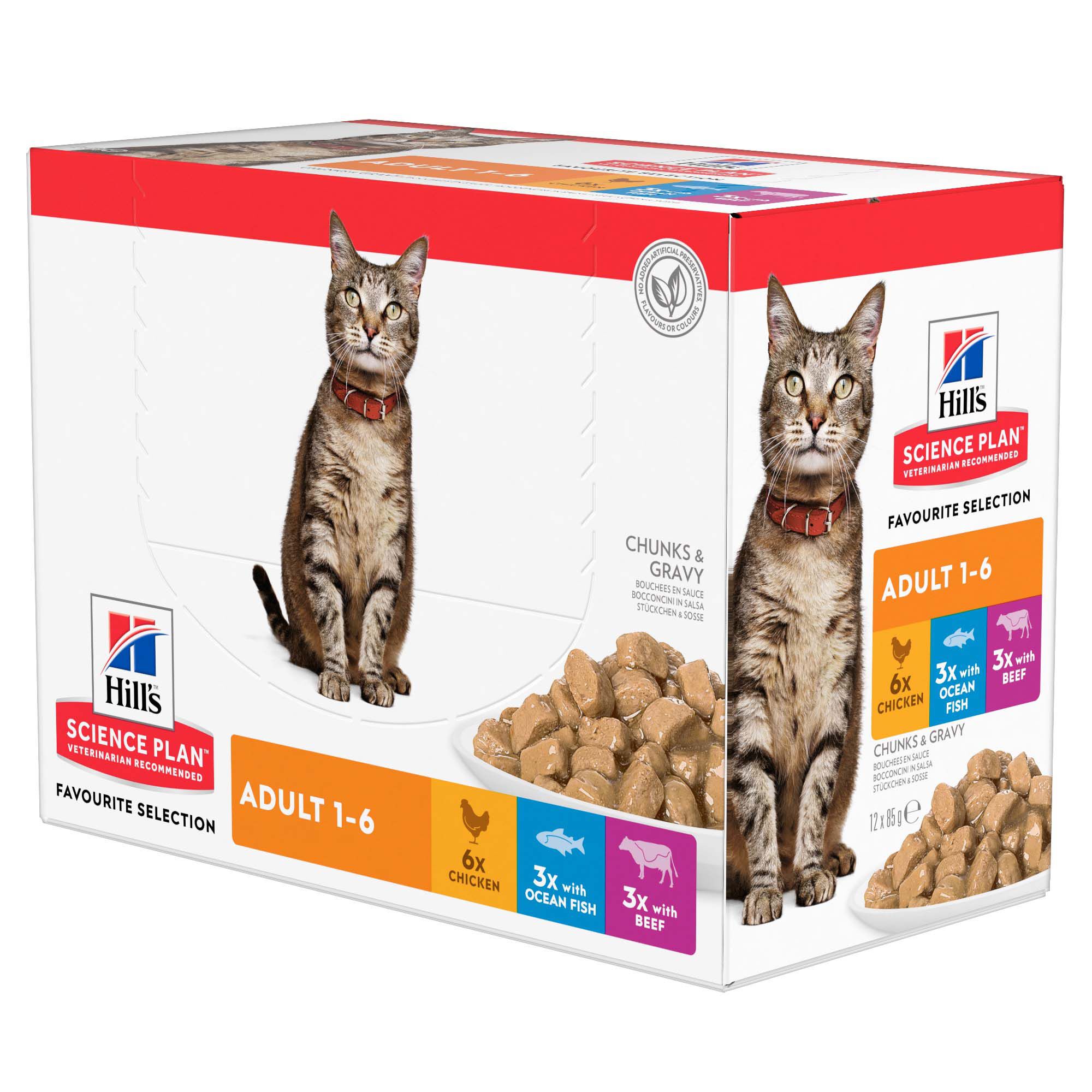 Hill's Science Plan Adult - Multipack - Kattenvoer - 12x85 gram - 1020 Gram - rund, vis, kip Hill's Science Plan Adult - Multipack - Kattenvoer - 12x85 gram - 1020 Gram - rund, vis, kip