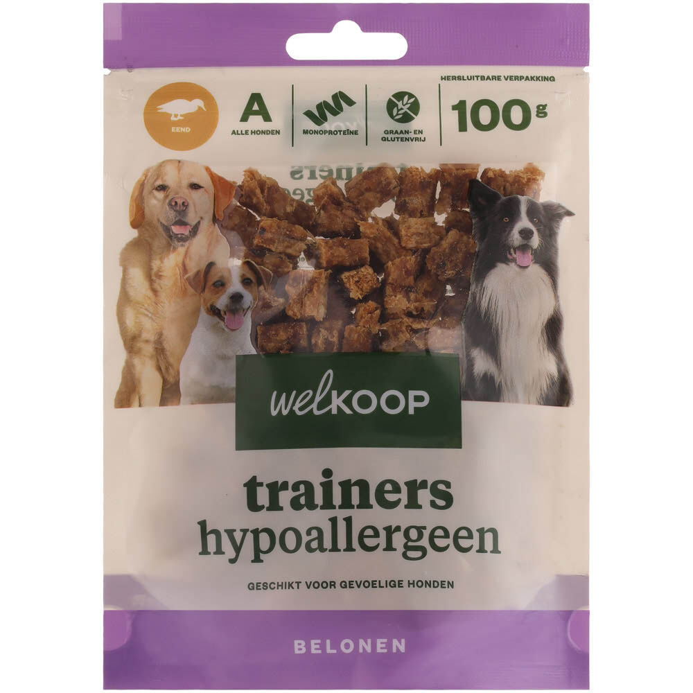 Welkoop Trainers Hypoallergeen - Hondensnacks - 100 Gram - eend Welkoop Trainers Hypoallergeen - Hondensnacks - 100 Gram - eend
