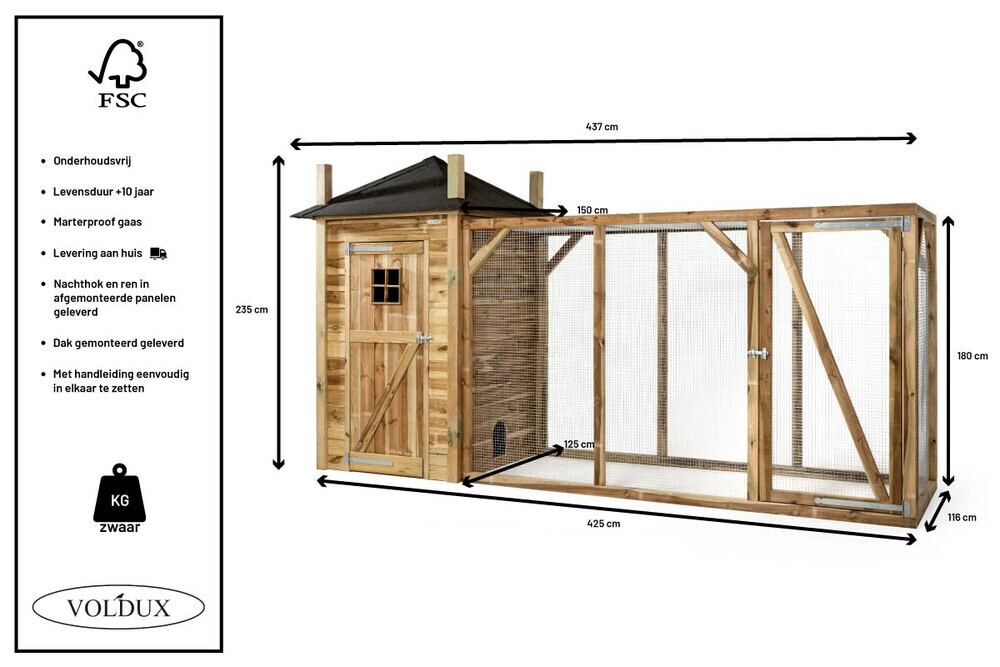 Voldux Hooiberg Eline XL - Kippenhok met ren - Naturel
