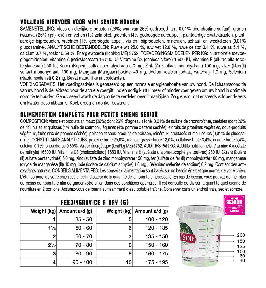 Sjef's Cuisine Mini Senior - Hondenvoer - 3 Kilogram - lam