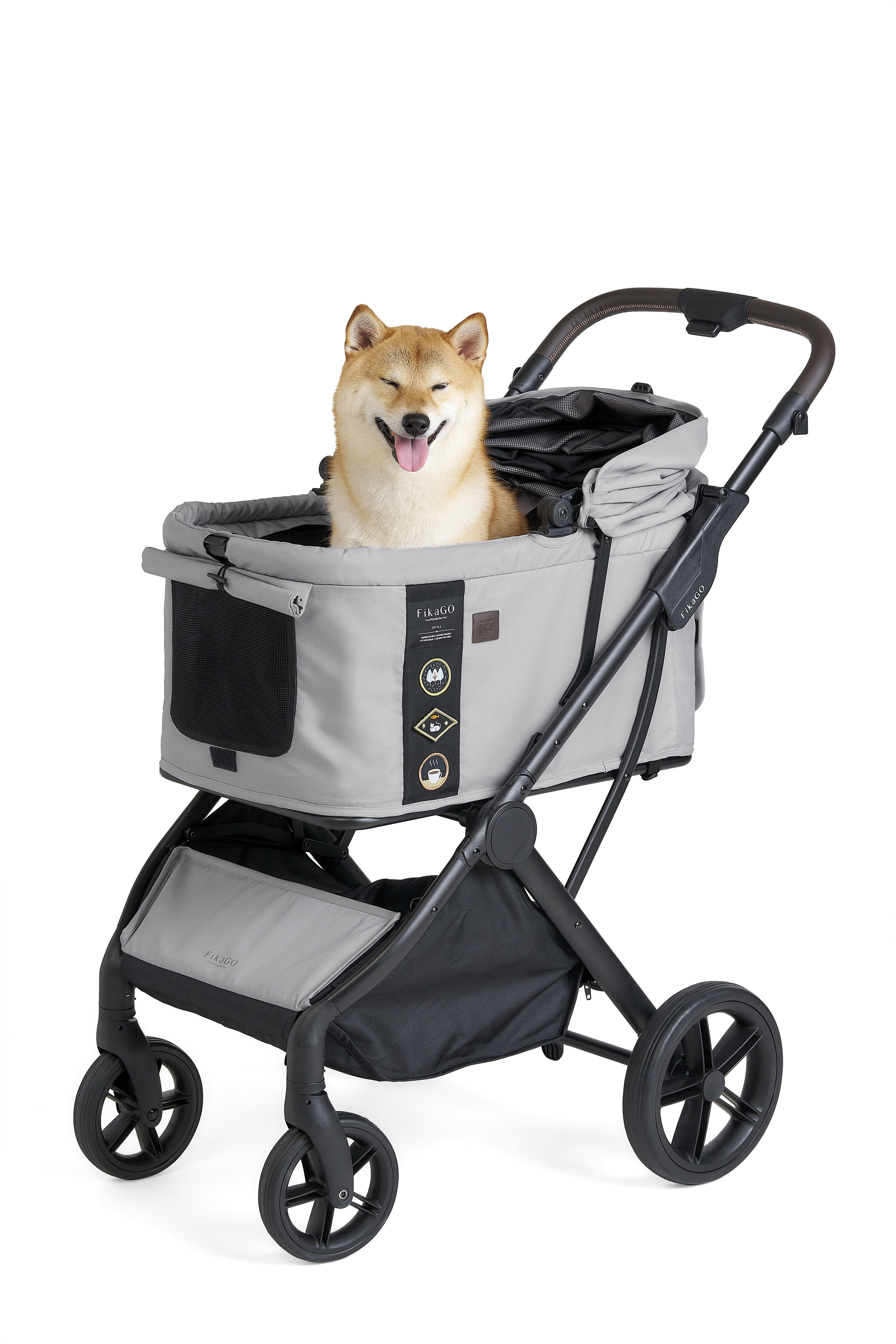 Fikago Agile 2 - tot 30 kg - Hondenbuggy - Soft Grijs - 110x97x59 cm