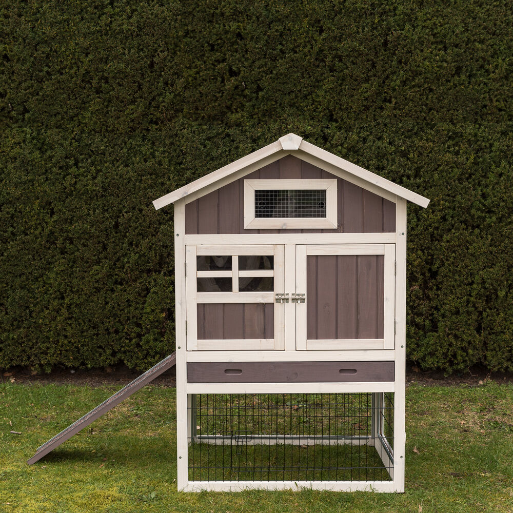 Konijnenhok Amalie - Whitewash/grijs - 88x70x118 cm Konijnenhok Amalie - Whitewash/grijs - 88x70x118 cm