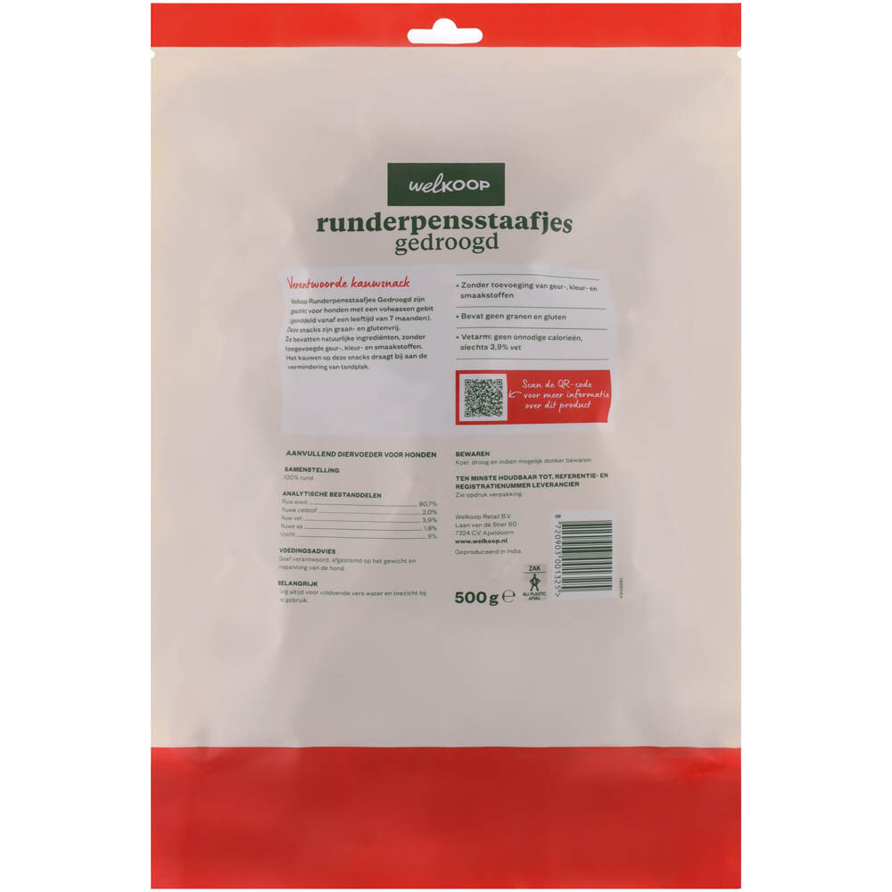 Welkoop - Runderpensstaafjes Gedroogd - 500 Gram - rund