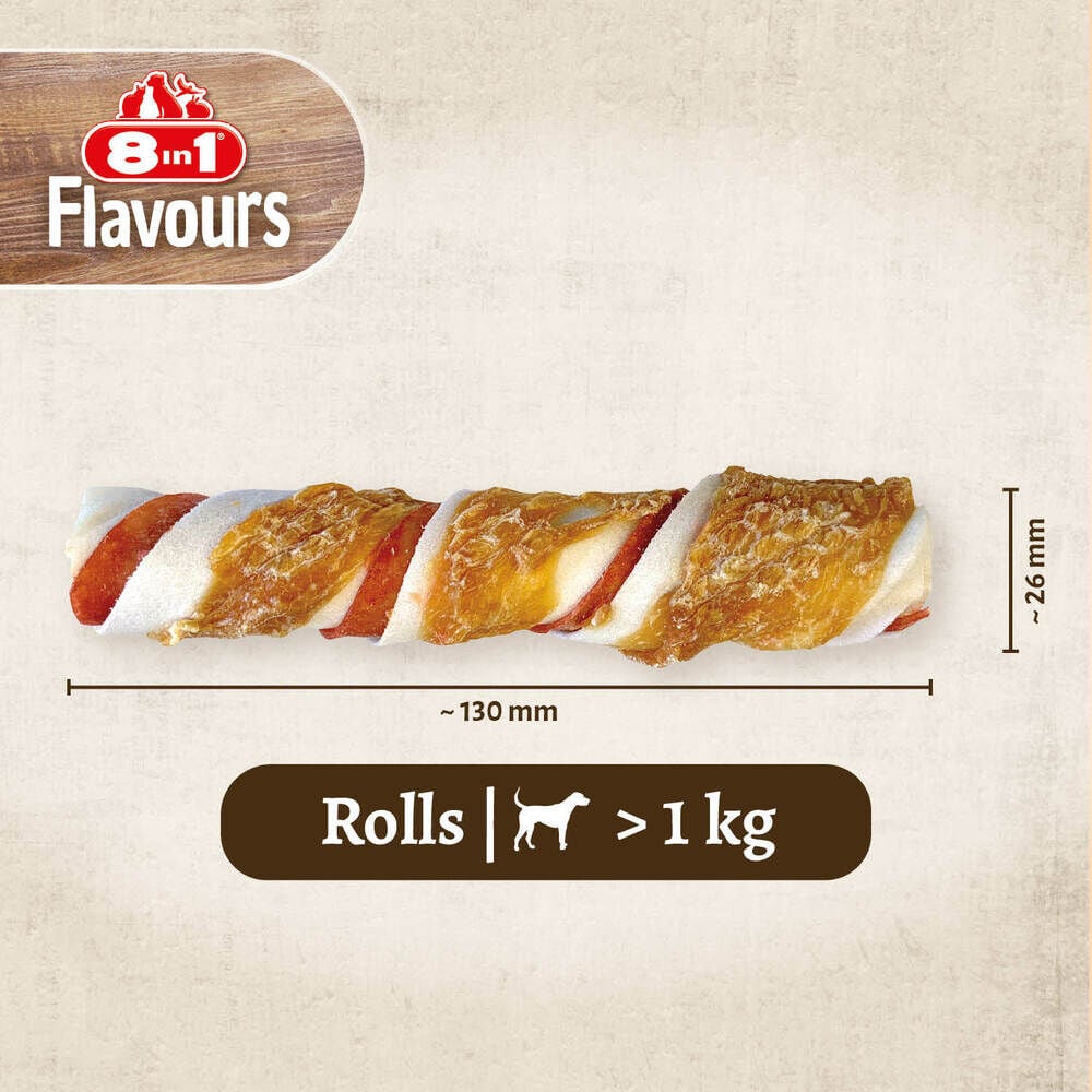 8in1 Triple Flavour Rolls - Hondensnack - 3 Stuks - kip, rund