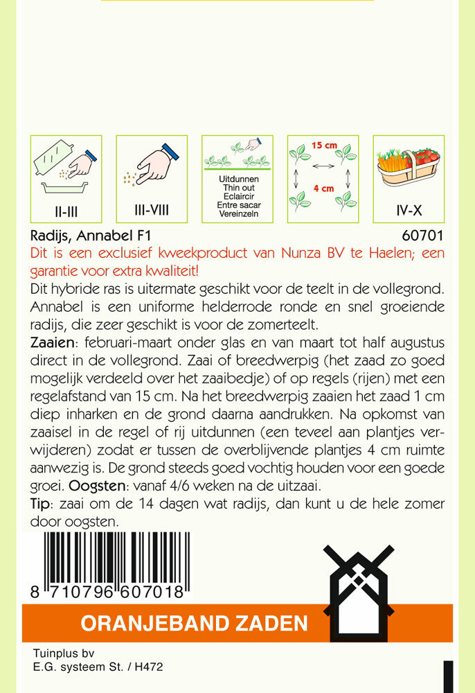 Oranjeband zaden Radijs Annabel F1 - Groentezaden