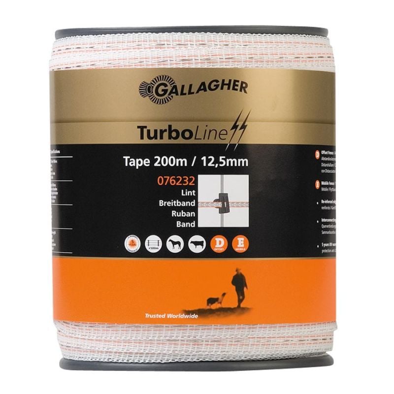 Gallagher TurboLine Lint 12,5 mm - 16.2 cm - 200 Meter - Wit - 1.25 cm - 20000 cm