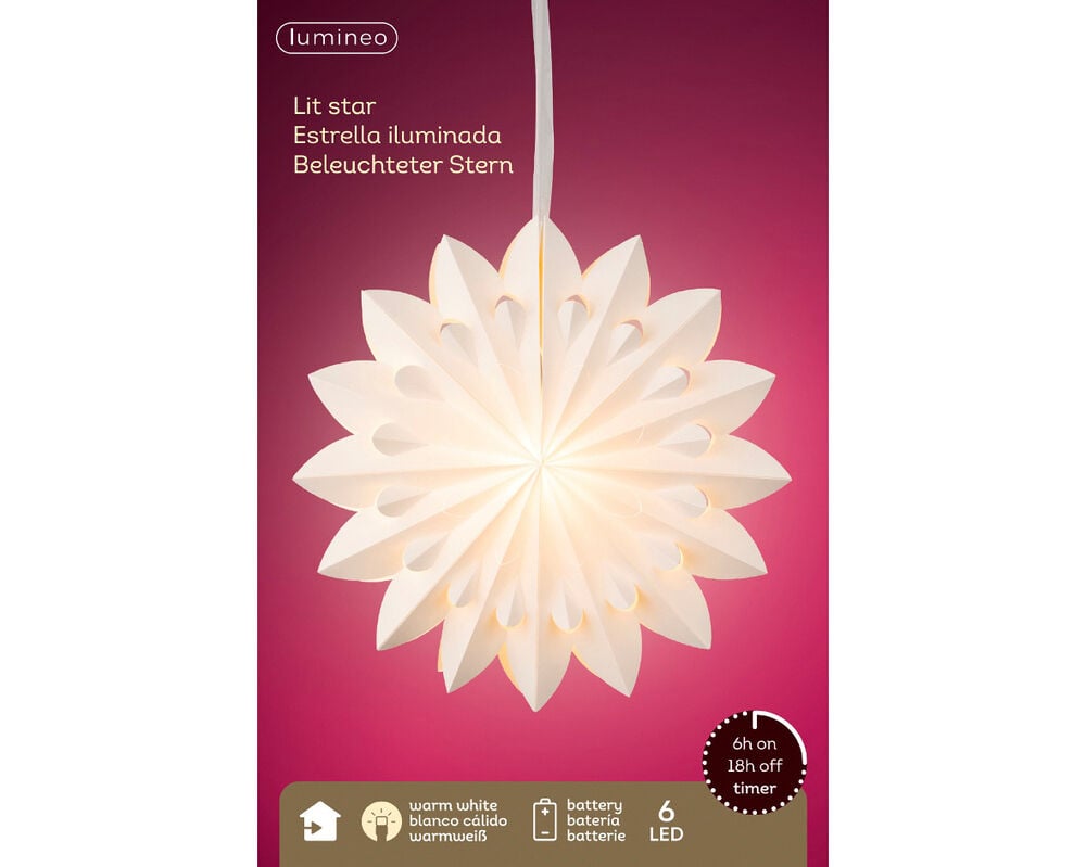 Lumineo LED Ster - Kerstverlichting - 6 - Wit / warm wit