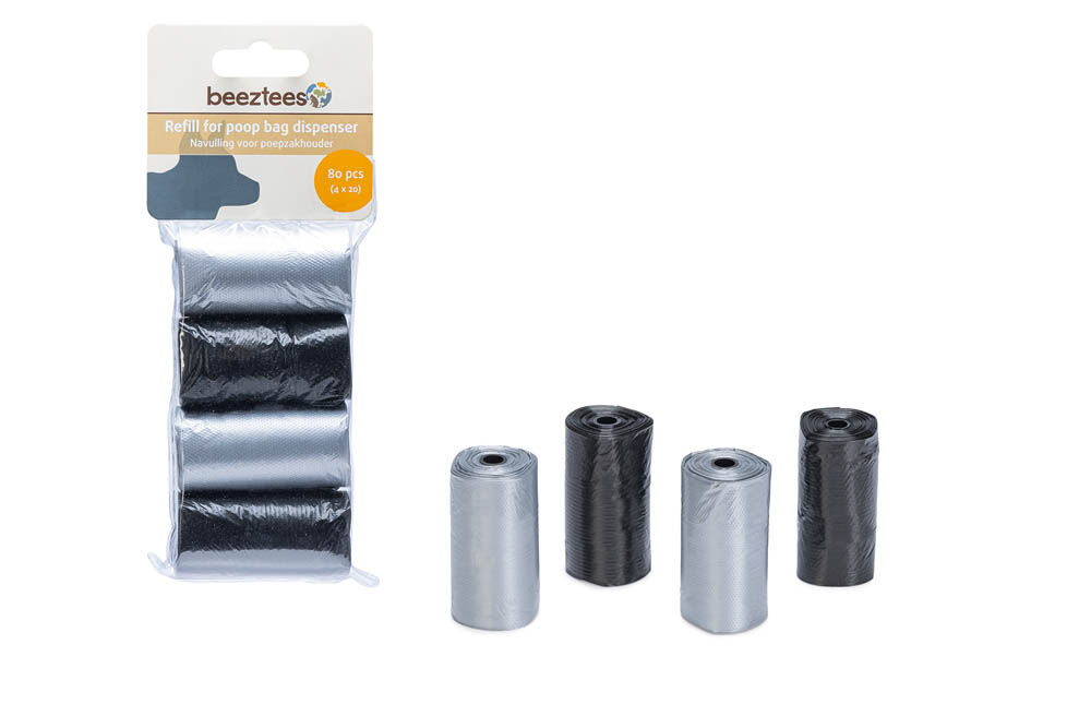 Beeztees Navulling - Poepzakjes - 80 Stuks - Zwart Grijs