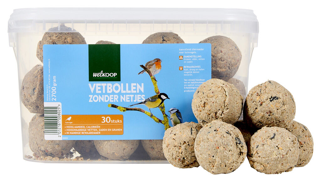 Welkoop Vetbollen zonder netje in emmer - Tuinvogelvoer - 30 Stuks - original