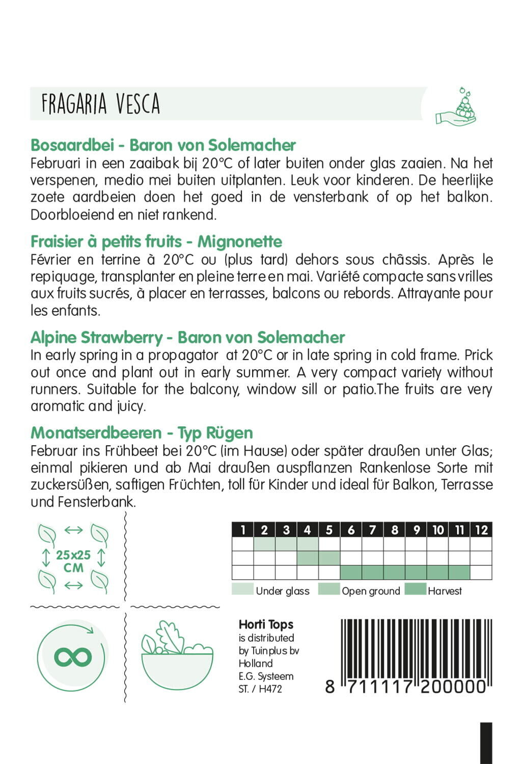 Hortitops Aardbeien Fragaria vesca Baron Van Solemacher (Rügen) - Fruitzaden