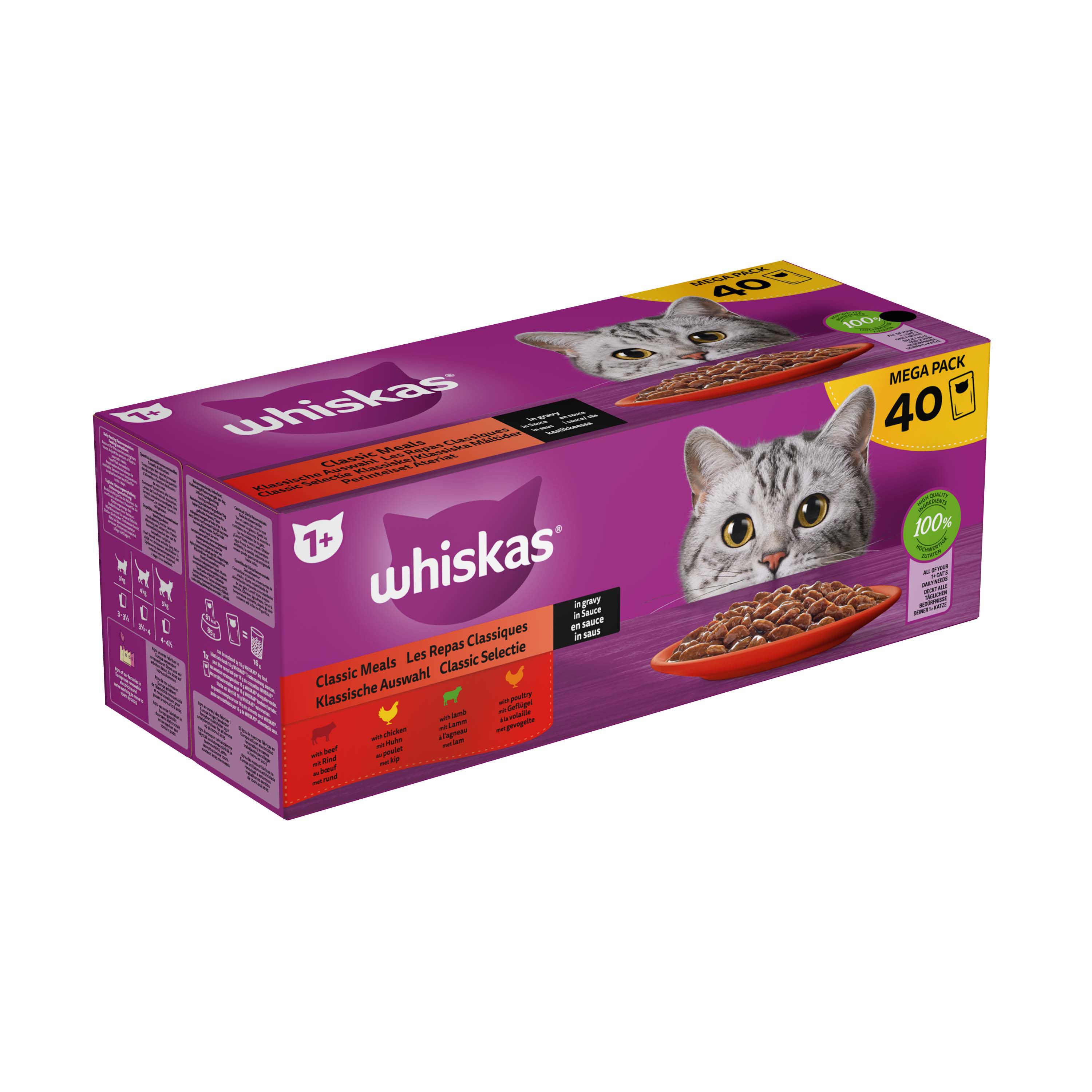 Whiskas  1+ Classic Selectie - Kattenvoer - 40x85 gram - 3400 Gram - saus