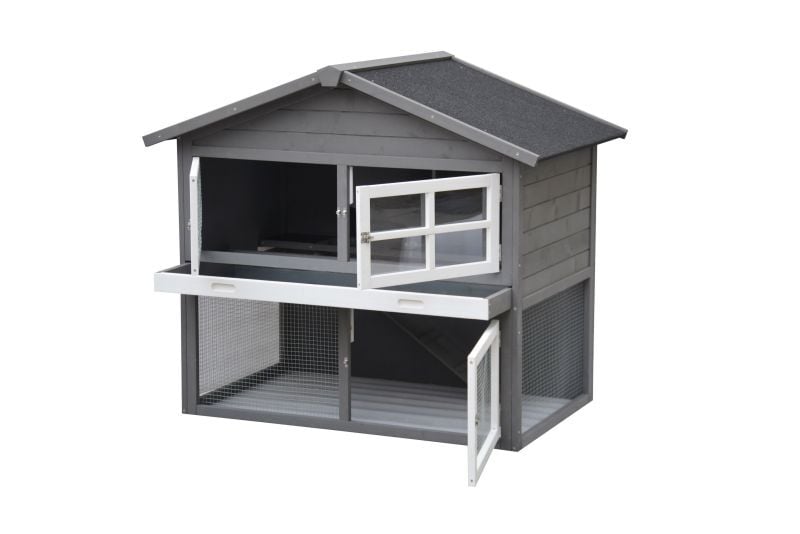 Konijnenhok Dallas - White wash/Grijs - 112.5x13086 cm