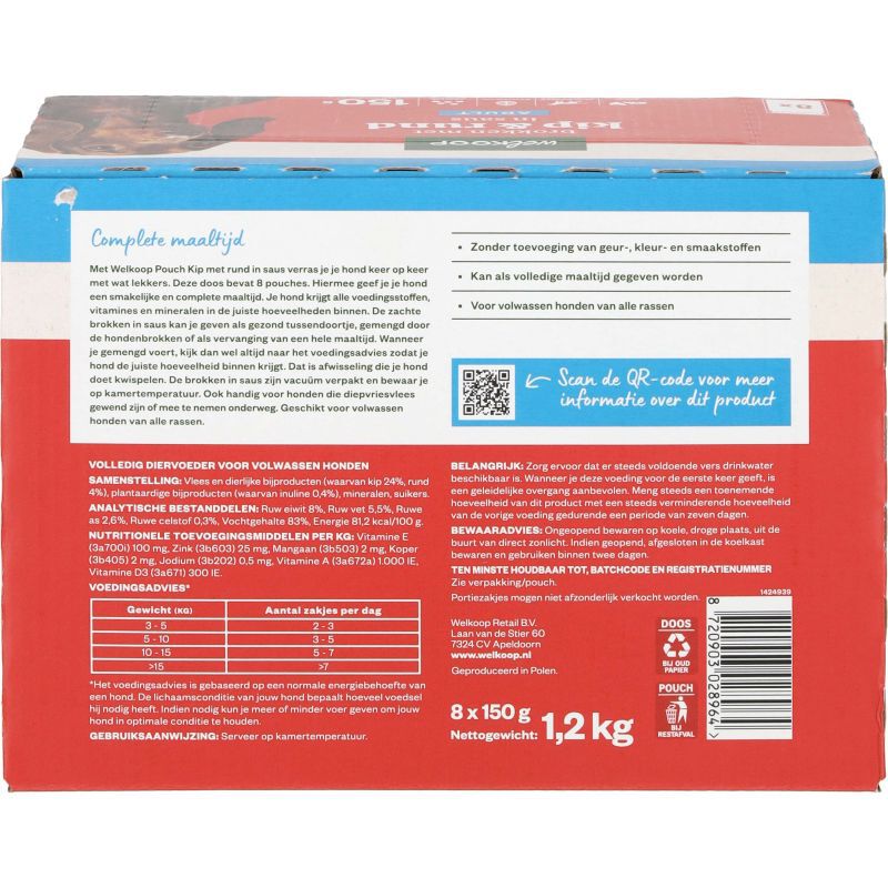 Welkoop Pouch - Hondenvoer - 8x150gr - 150 Gram - rund