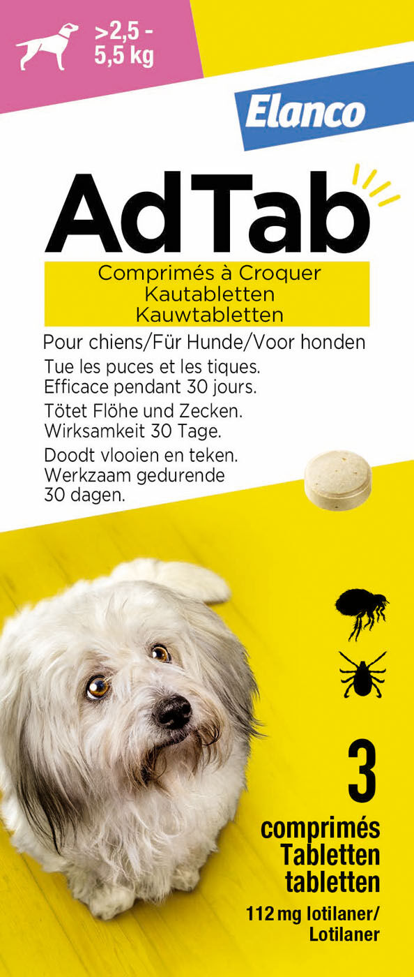 AdTab Kauwtablet - Anti Vlooien en teken - Hond - 3 Stuks - XS AdTab Kauwtablet - Anti Vlooien en teken - Hond - 3 Stuks - XS