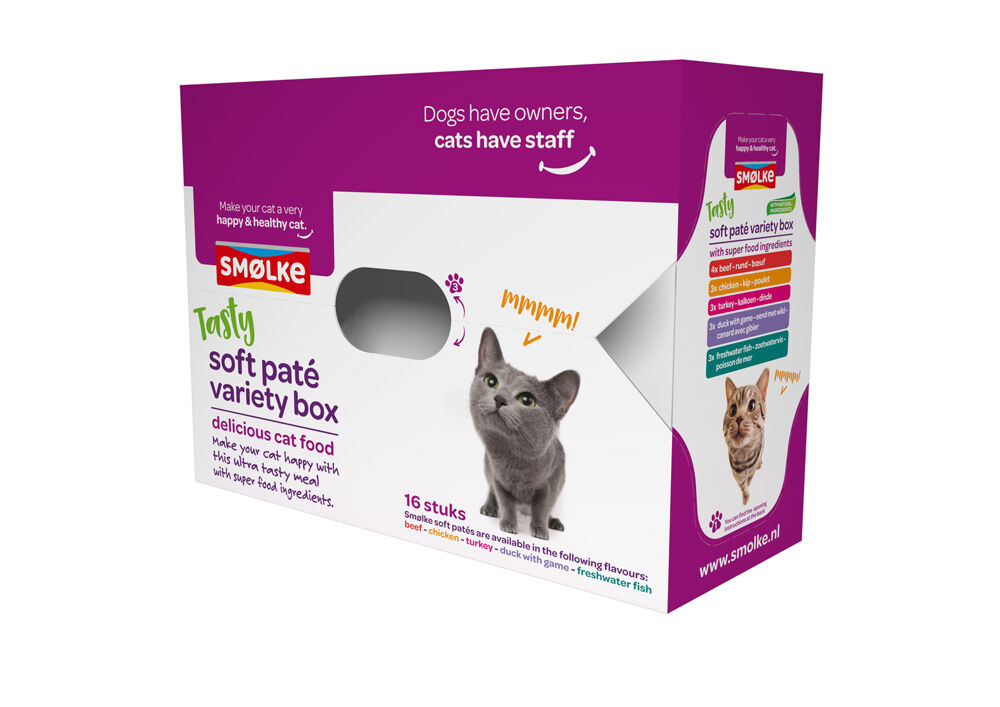 Smölke Soft Paté Variety box - Kattenvoer - 16x80 gram - 1280 Gram - eend, vis, kip Smölke Soft Paté Variety box - Kattenvoer - 16x80 gram - 1280 Gram - eend, vis, kip