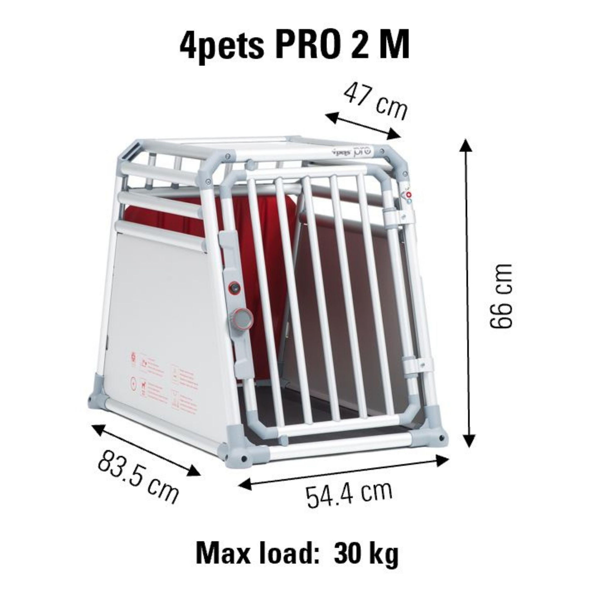 4Pets Pro 2 -  Autobench Hond - chroom - 66x54.5x83.5 cm - M