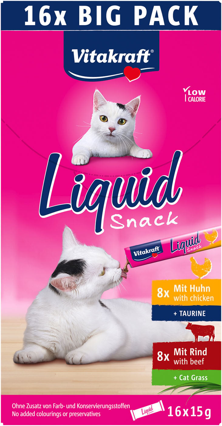 Vitakraft Liquid Snack Multipack - Kattensnack - 16x15 gram - 85 Gram - kip, rund