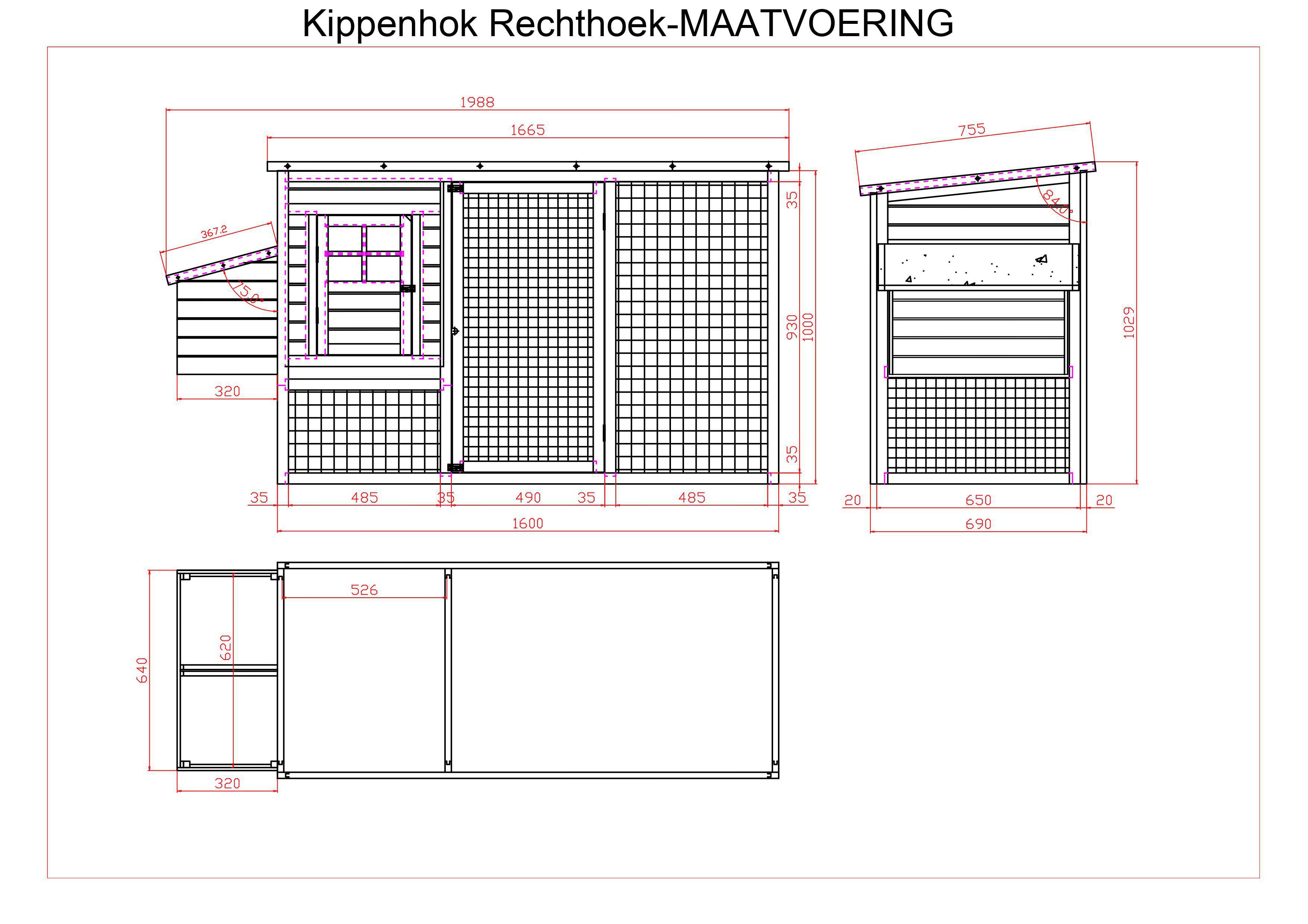 Rechthoek - Kippenhok met ren - Bruin - Links - M