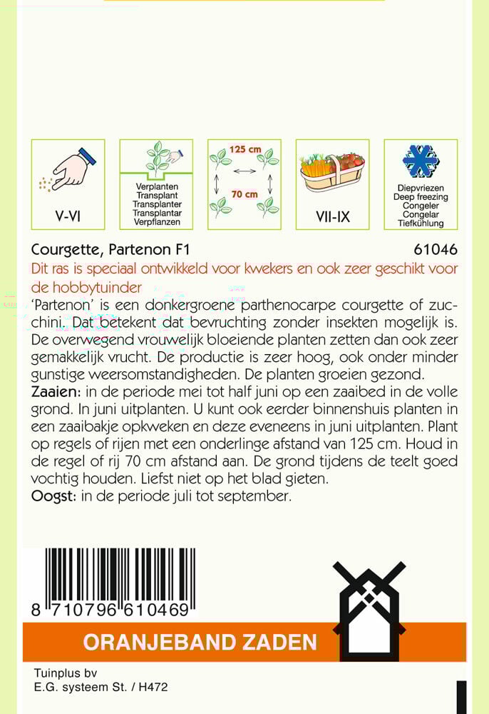 Oranjeband zaden Courgette Partenon F1 - Groentezaden