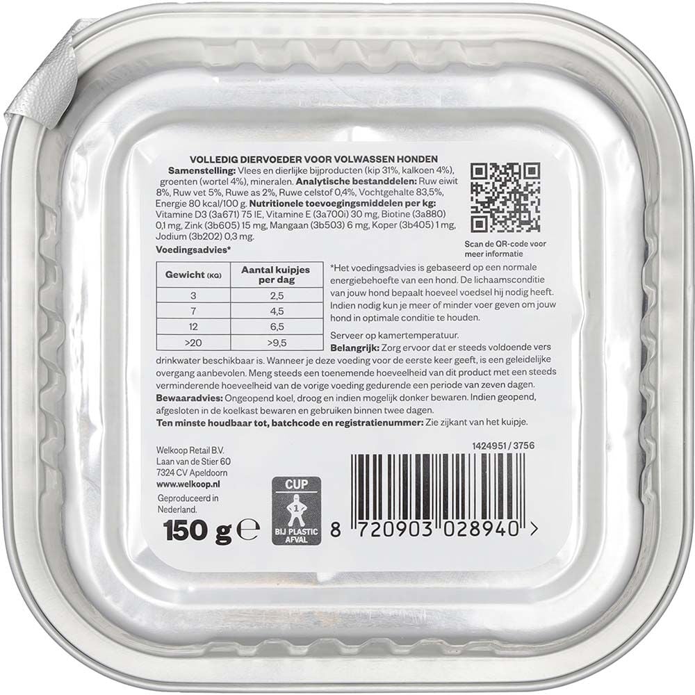 Welkoop Paté  - Hondenvoer - 150 Gram - kalkoen