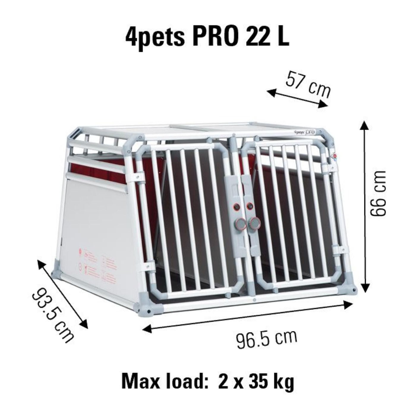 4Pets Pro 22 - Autobench - voor 2 Honden - chroom - 66x96596.5x93.5 cm - L