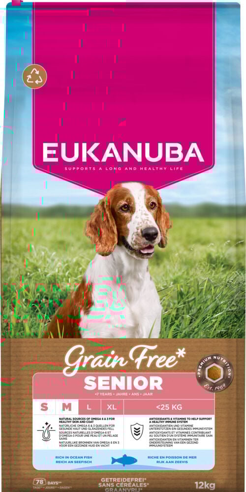 Eukanuba Senior S/M Graanvrij - Hondenvoer - 12 Kilogram - Vis Eukanuba Senior S/M Graanvrij - Hondenvoer - 12 Kilogram - Vis