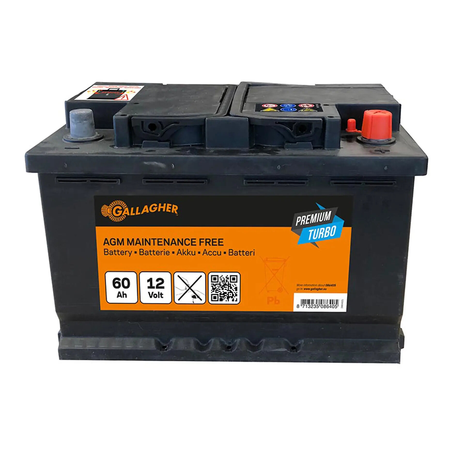 Gallagher Premium Turbo AGM - Batterij - 24.2 cm - 12V - 17.5 cm - 60 Ah
