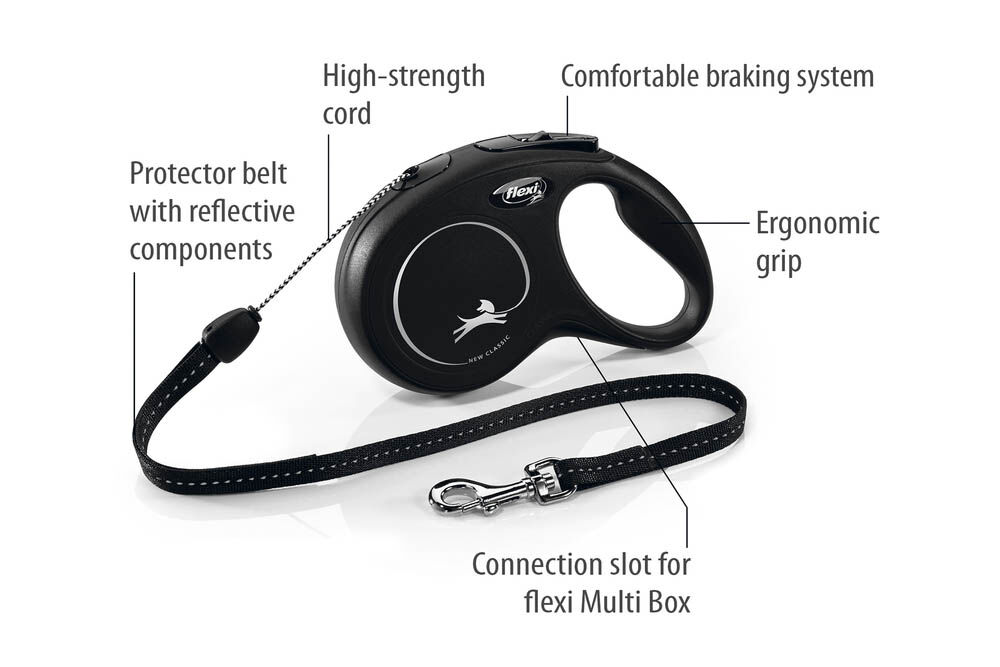 Flexi New Classic Koord - Rollijn - Hondenriem - zwart - XS - 300 cm