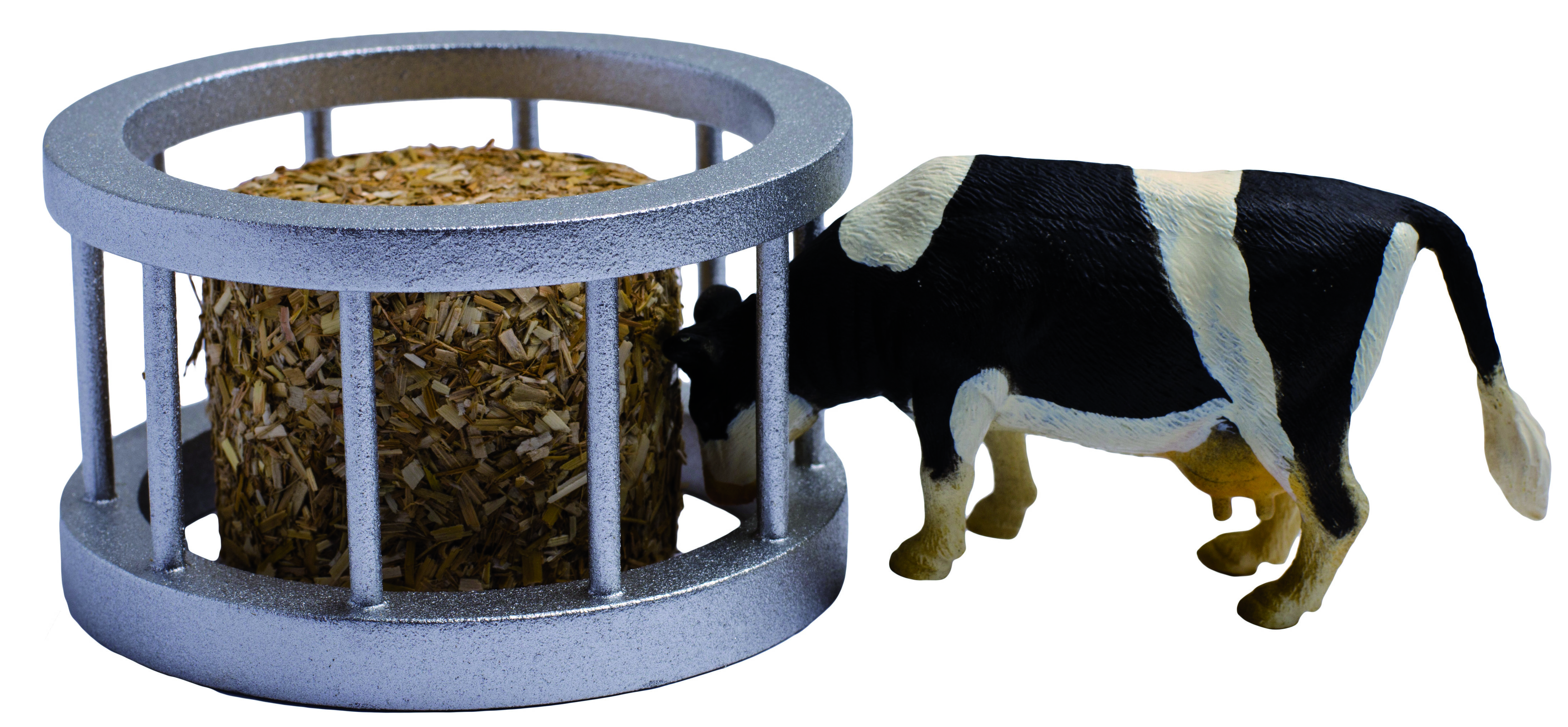 Kids Globe Voederring met ronde baal en koe 1:32 - Accessoires